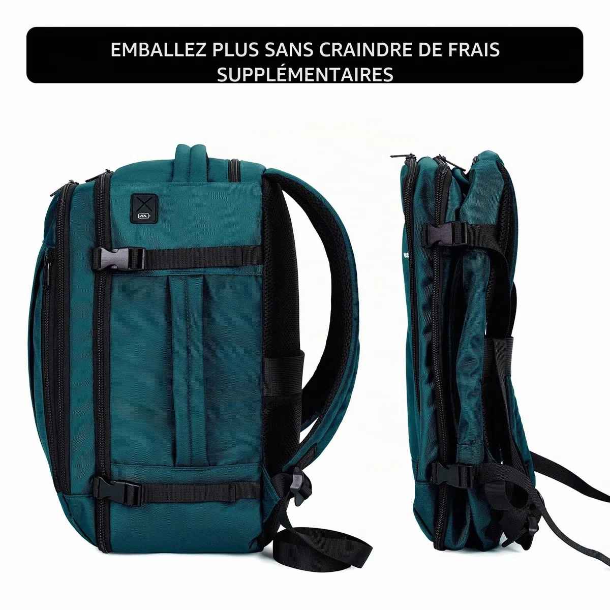 ECOHUB Bagage Cabine 45x36x20 Easyjet, 30L Sac a Dos de Voyage Cabine Avion Imperméable, Bagage a Main Sous Le Siège PET Recyclé, Valise Cabine Easyjet Homme Femme, Brevet en Cours, Bleu vert