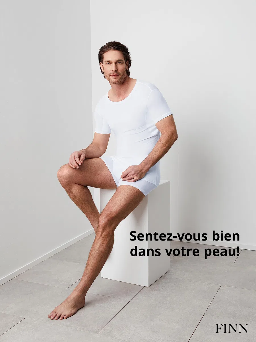 FINN T-Shirt Anti-Transpiration pour Hommes avec col Rond et Patchs intégrés aux aisselles pour la Forte Transpiration - Maillot de Corps Contre Les odeurs et Les Taches de Sueur