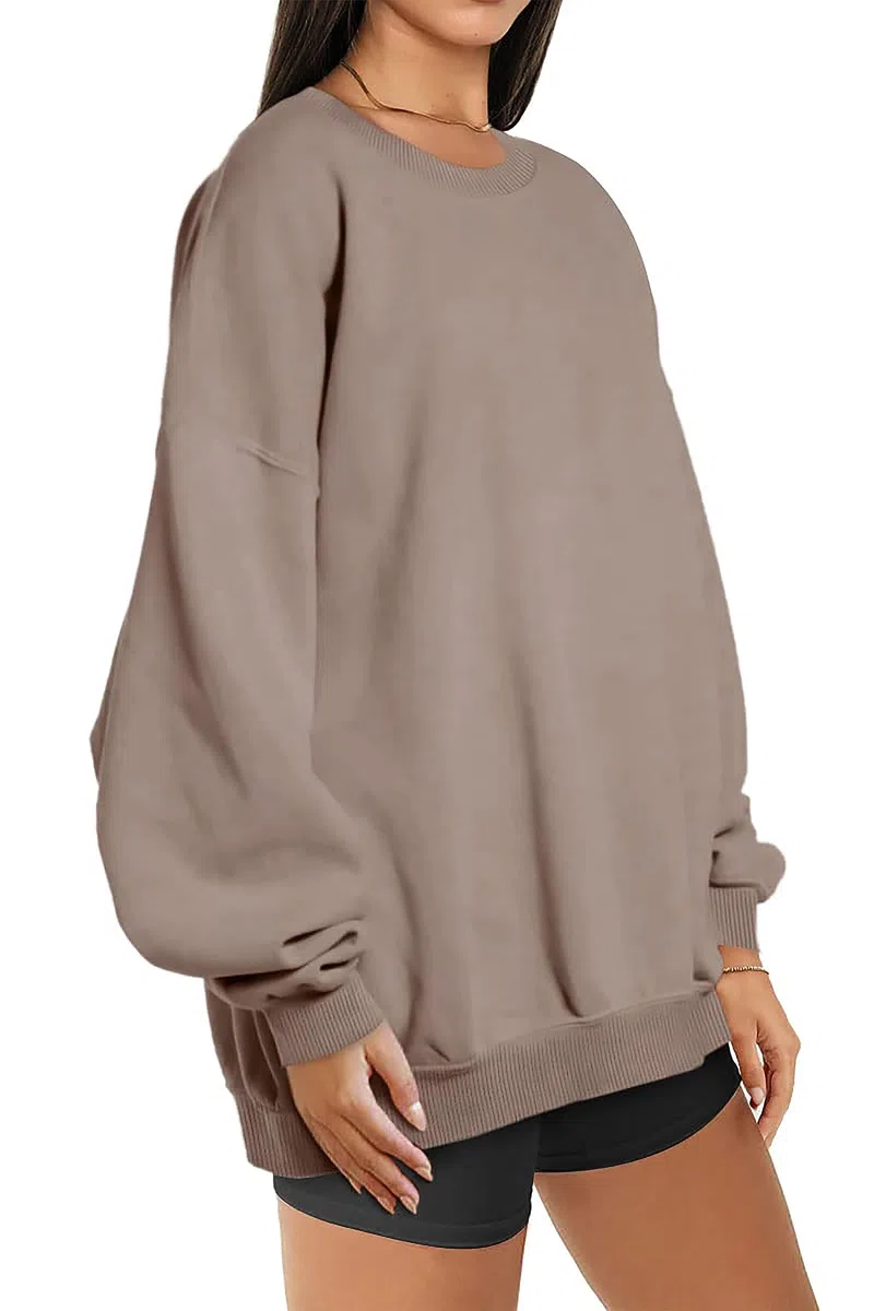 Timuspo Pullover Damen Oversize Langarm Fleece Rundhalsausschnitt Sweatshirt Herbst Winter Frauen Mädchen Klamotten Locker Oberteile