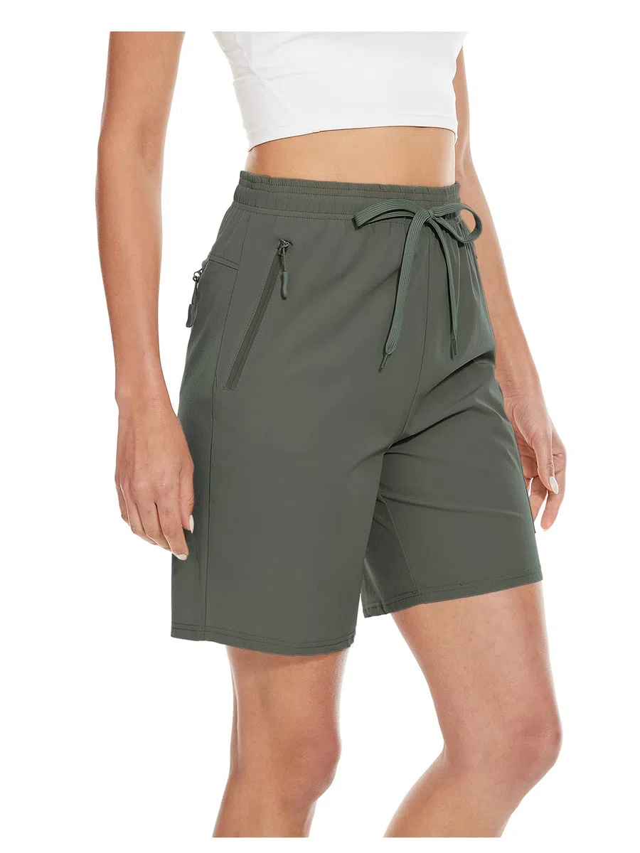 BATHRINS Léger Short Cargo Femme, Imperméable Bermuda Femmes Sport Cargo Taille Haute Short pour Randonnée Golf Loisir Safari Extérieur avec Multi-Poches Zippées