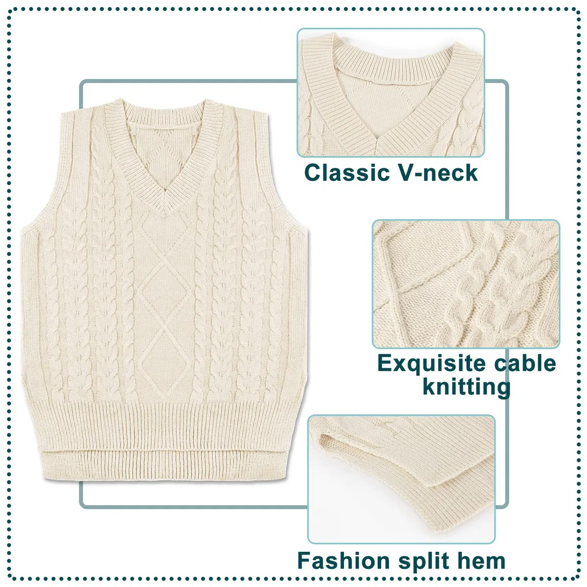 Voqeen Pull Femme Gilet en Tricot sans Manches Blouson Col V Pullover Chandail Chaud Bureau Tops Automne Hiver Veste Sweater Simple Cadeaux de Noël La Saint-Valentin Anniversaire