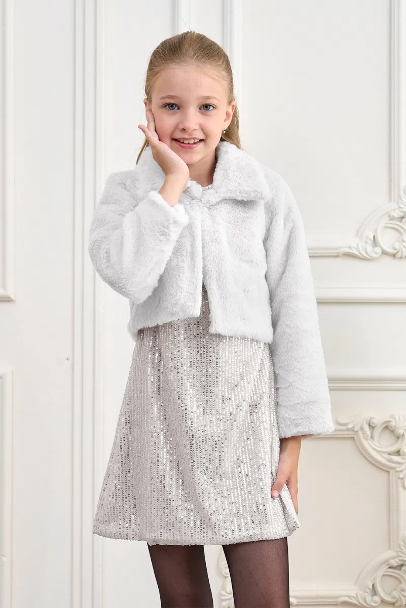 Bolerose Veste boléro à col en Fausse Fourrure Douce pour Fille Enfant