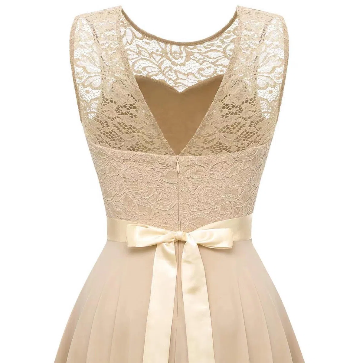 Robe de Cocktail Femme Longue Robes Soirée en Dentelle Mousseline de Soie Robes Chic Elégant sans Manches Sexy Robe Asymétrique