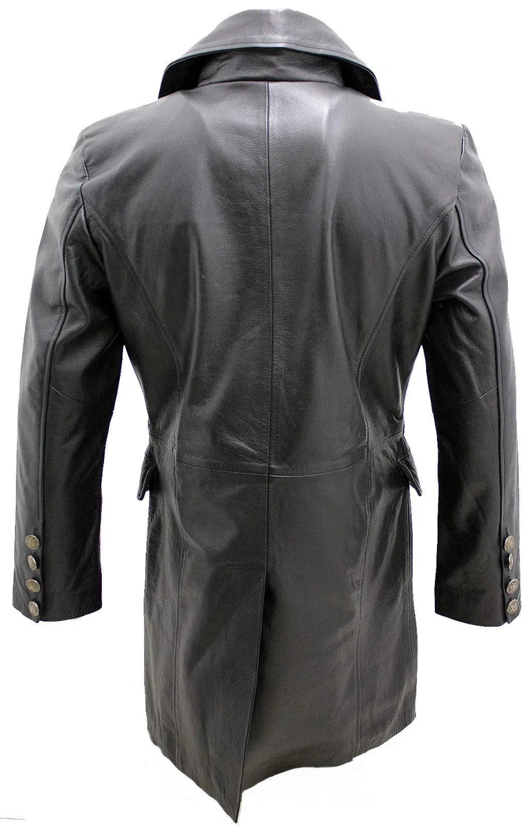 Infinity Hommes Général Longue Noir Manteau de Cuir Naval Allemand