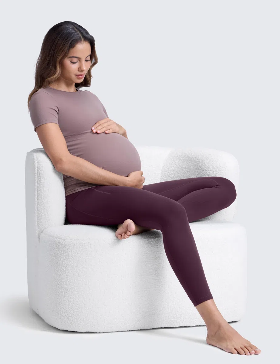 CRZ YOGA Femmes Butterluxe Maternité Leggings 63cm - Entraînement Yoga Grossesse Pantalons Poches