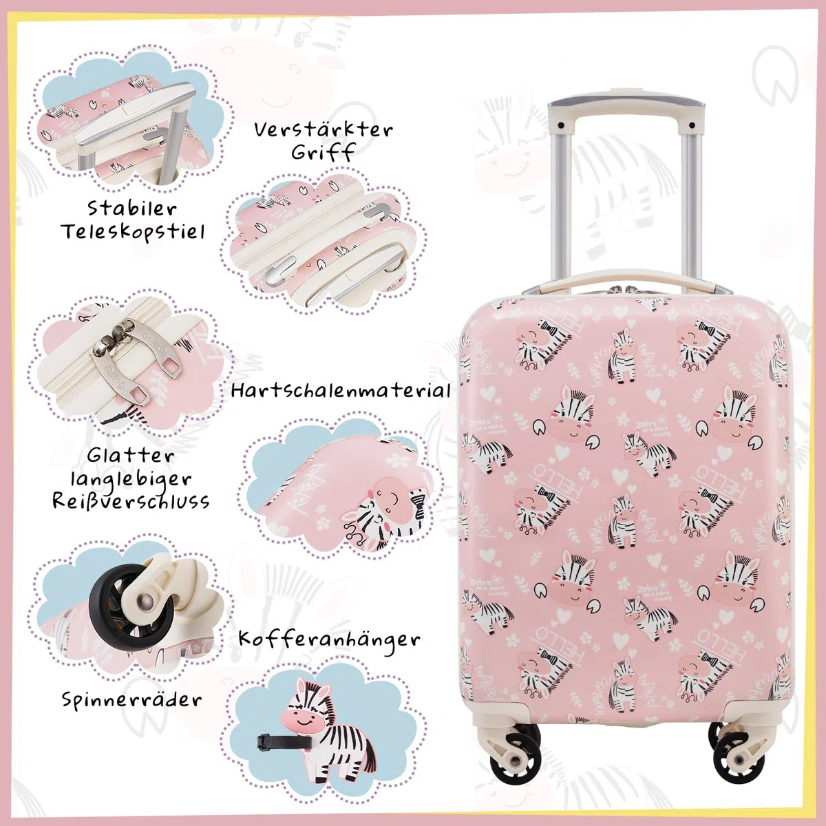COOLIFE Ensemble de Bagages pour Enfants, Lot de 5 valises, 16 Pouces, Bagage à Main, Coque Rigide, Valise à roulettes, Bagages pour Nourrissons (zèbre, Ensemble de 5 valises)