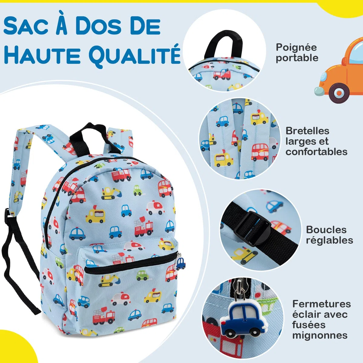 GOPLUS Valise Enfant 5 Pièces, Bagage à Main Rigide de 38cm, Sac à Dos de 33cm, Oreiller Cervical, Sac à Déjeuner Isolé, 3 Hauteur Réglable, Bagage à roulettes pour Garçon Fille 3+ Ans (Bleu)