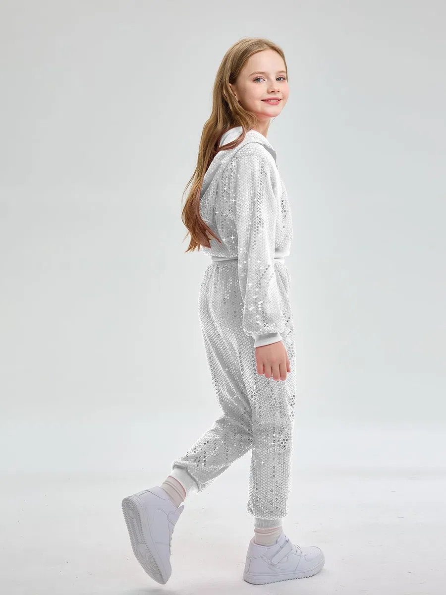 LOLANTA Enfant Costume de Danse Hip Hop à Paillettes Vêtements de Street Dance Ensemble Veste-pantalon
