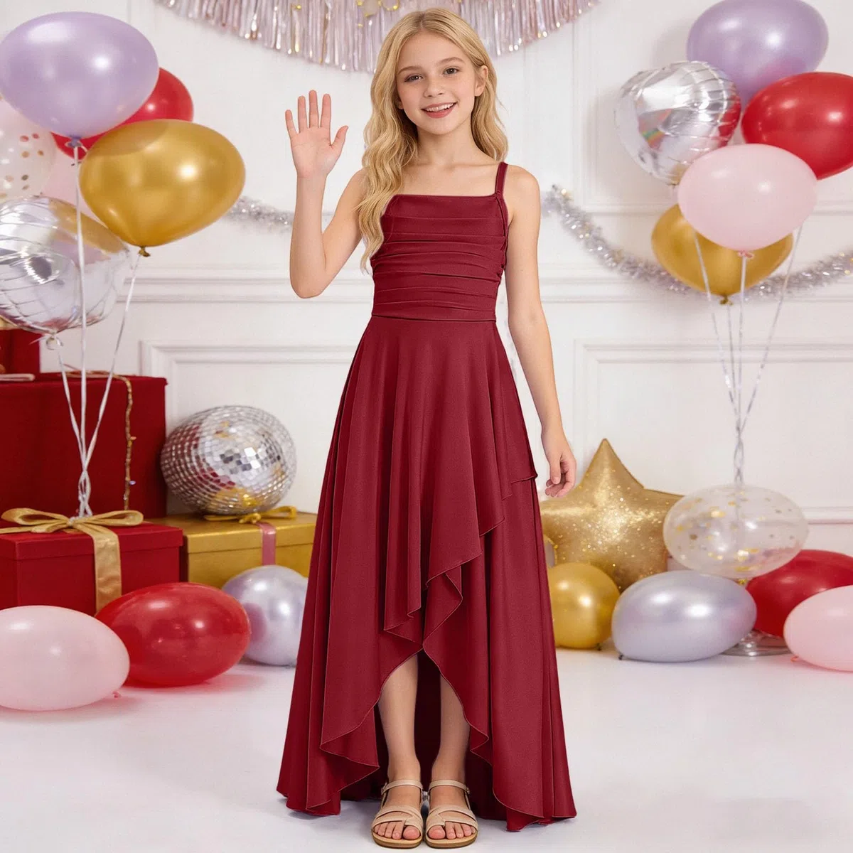 Robes de Soirée élégante pour Filles Robe Épaules Denudee sans Manches Enfant Fille Robe Soirée Princesse épaules Dénudées Midi fête Baptême Demoiselle d'honneur Communion Robes