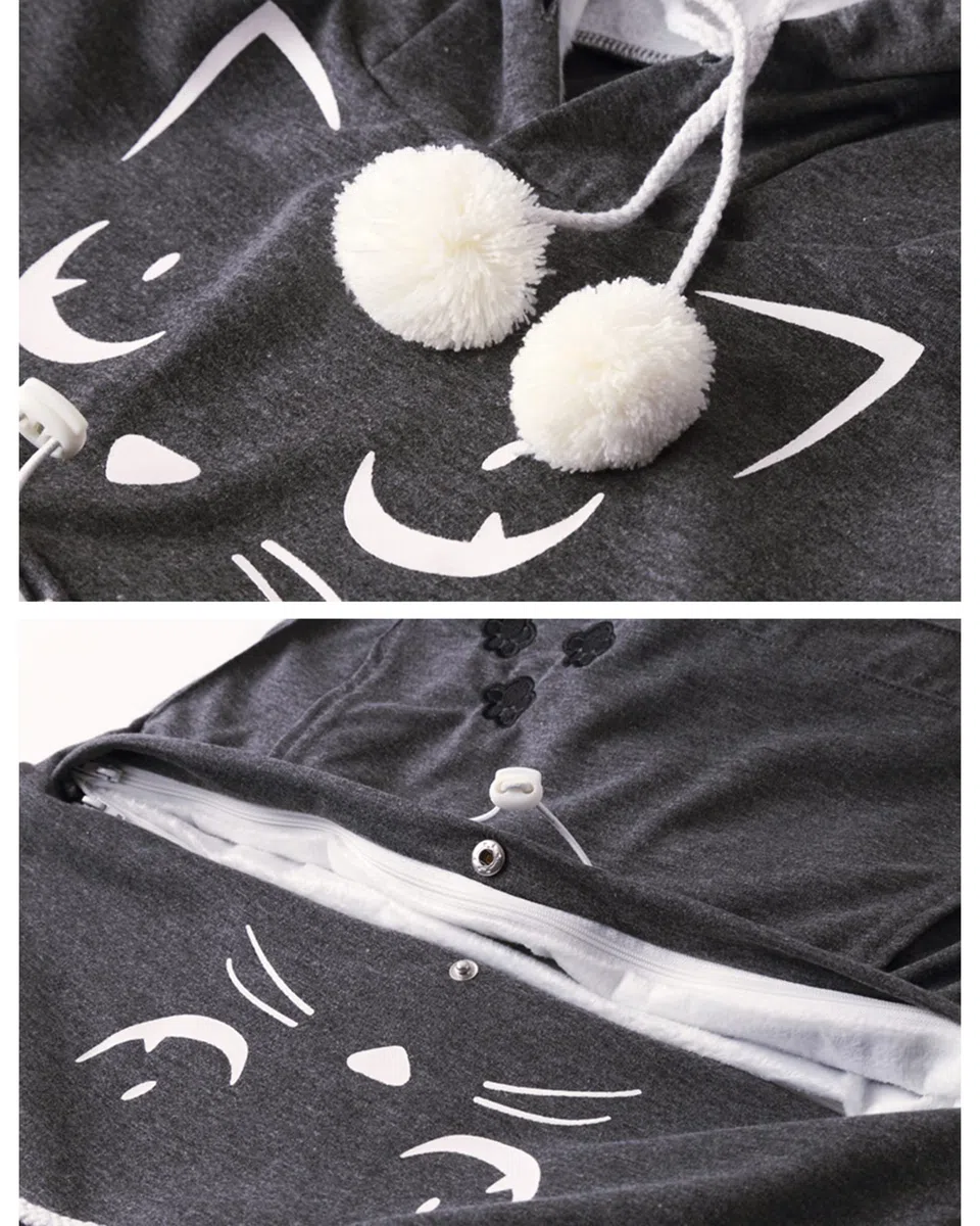 Femme Sweat à Capuche avec Poche pour Chat - Super Confortable Casual Sweatshirt Hoodie Manches Longues Lâche Pull à Capuche pour Automne Hiver Tops