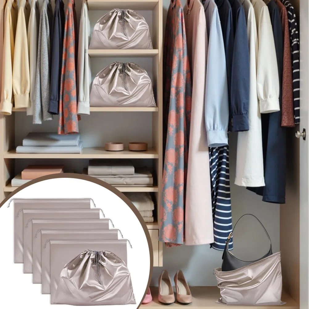 NBEADS 12 Pcs Sac à Poussière pour Sacs à Main, 50x60x0.3cm Sacs de Rangement en Tissu Satiné Pochettes à Cordon de Serrage Sacs de Voyage en Tissu pour Sacs à Main Chaussures Bottes Gris Clair