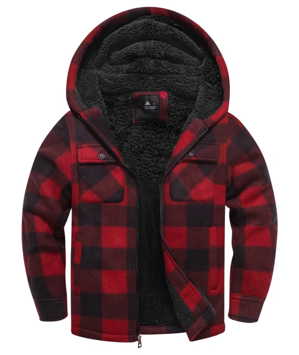 zitysport Veste Chemise Garçon Épaisseur Hoodie Veste à Carreaux Enfants avec Fermeture Flanelle Chaude Garçons Sweat Capuche Extérieure Vestes d'hiver Doublées Pour Garçon Poche