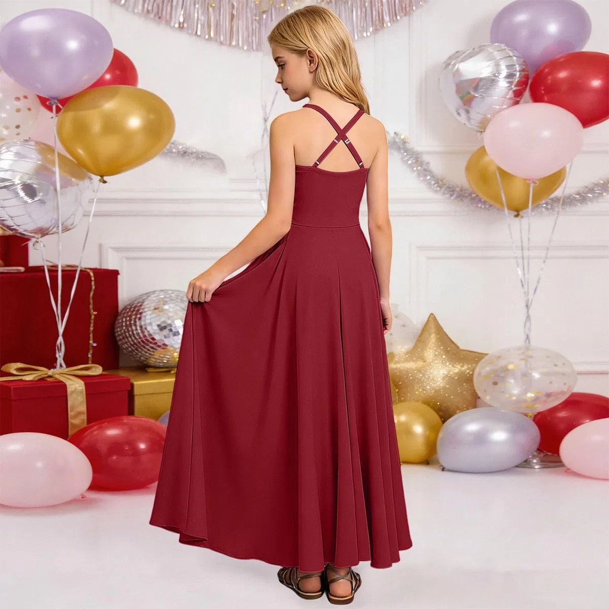 Robes de Soirée élégante pour Filles Robe Épaules Denudee sans Manches Enfant Fille Robe Soirée Princesse épaules Dénudées Midi fête Baptême Demoiselle d'honneur Communion Robes