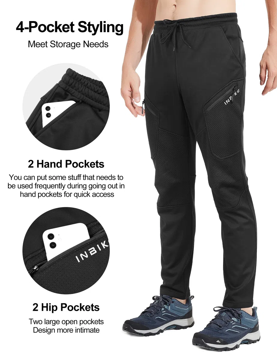 INBIKE Pantalon VTT Homme Hiver Chaud Impermeable Softshell Polaire Travail Coupe Vent Sport de Plein Air Ski Jogging Randonnée Cyclisme Velo