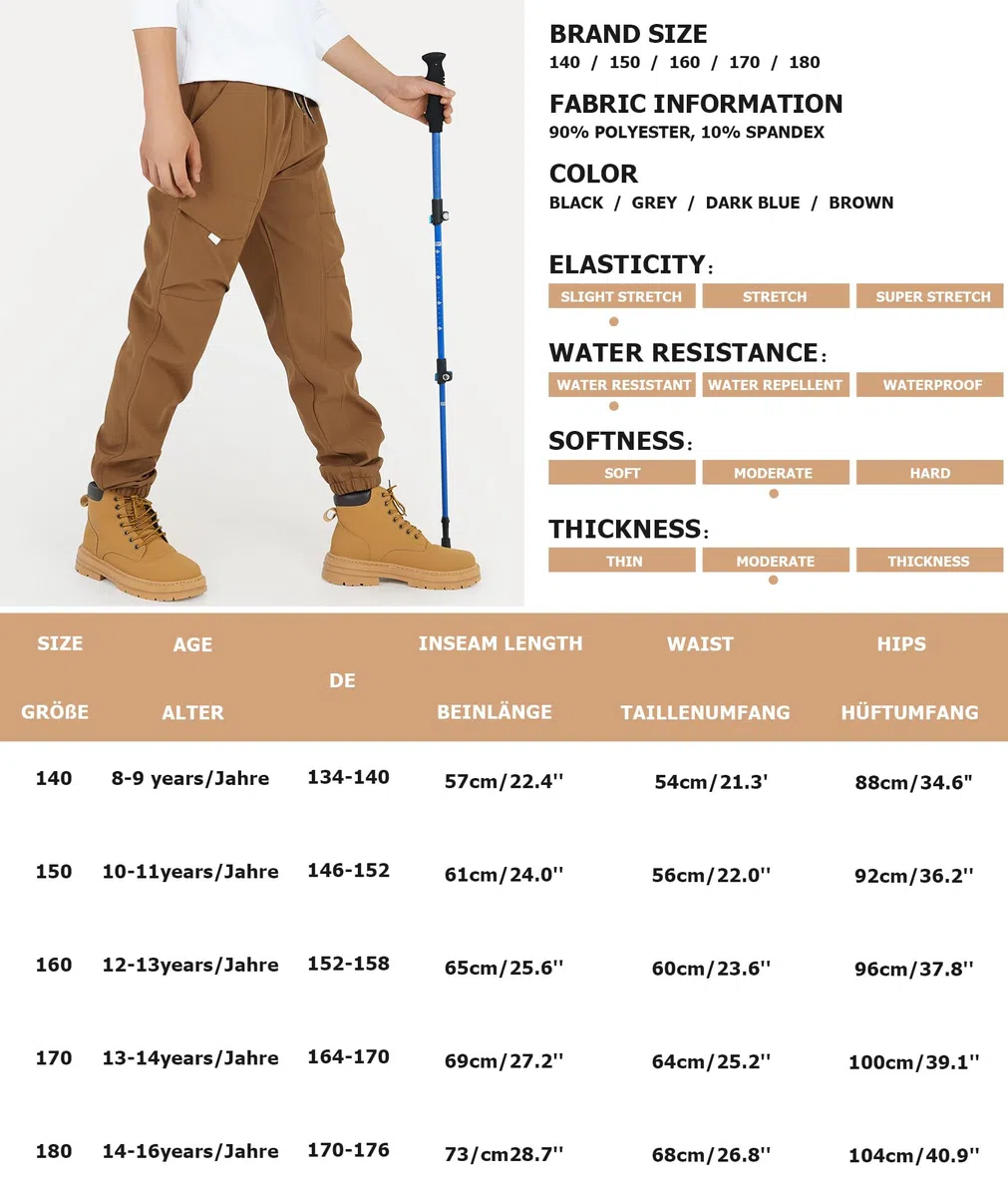 YoungSoul Pantalon Cargo Imperméable pour Garçon Taille Élastique Pantalon de Randonnée Pantalon de Jogging Extérieur Enfants