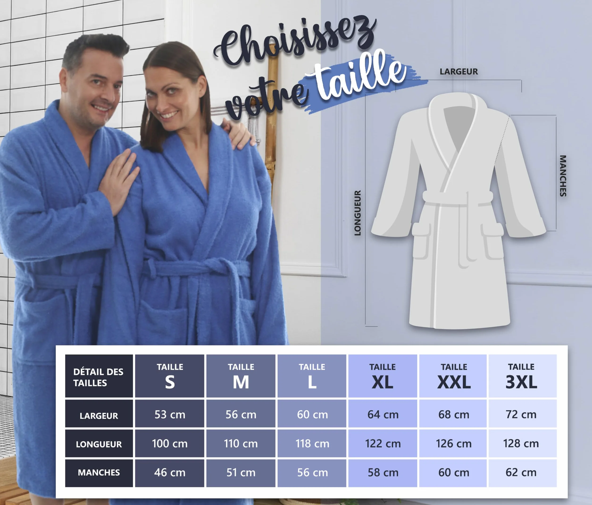 LEBENGOOD Peignoir pour femme et homme, 100% coton éponge américain, 400 g, avec ceinture, poches, peignoir doux, serviette de douche