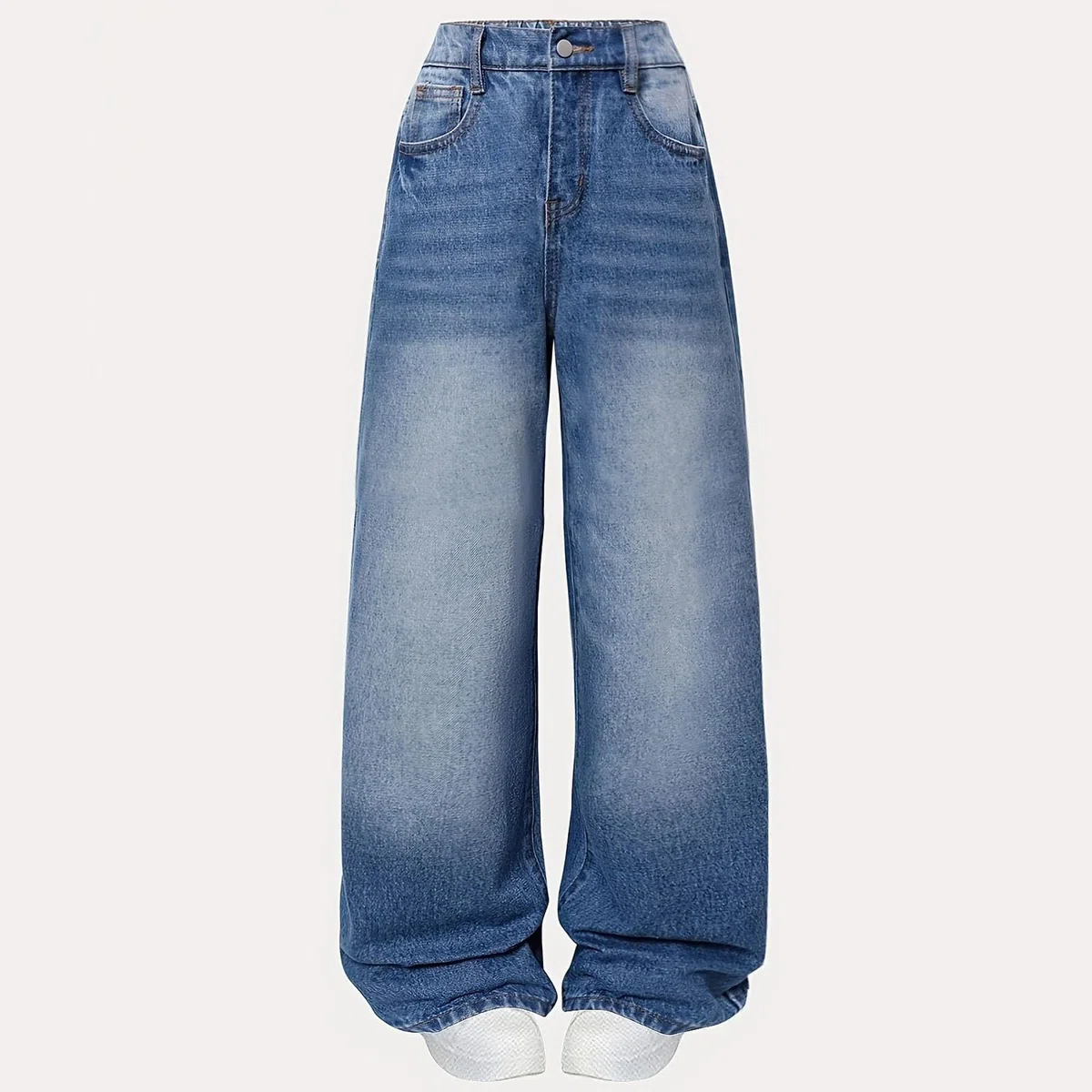 Pantalon en Jean Jambe Large Enfant Fille à La Mode 6-14 Ans Pantalon Denim Baggy Adolescent Fille Ample Confortable Pas Cher Chic école Casual Vacances