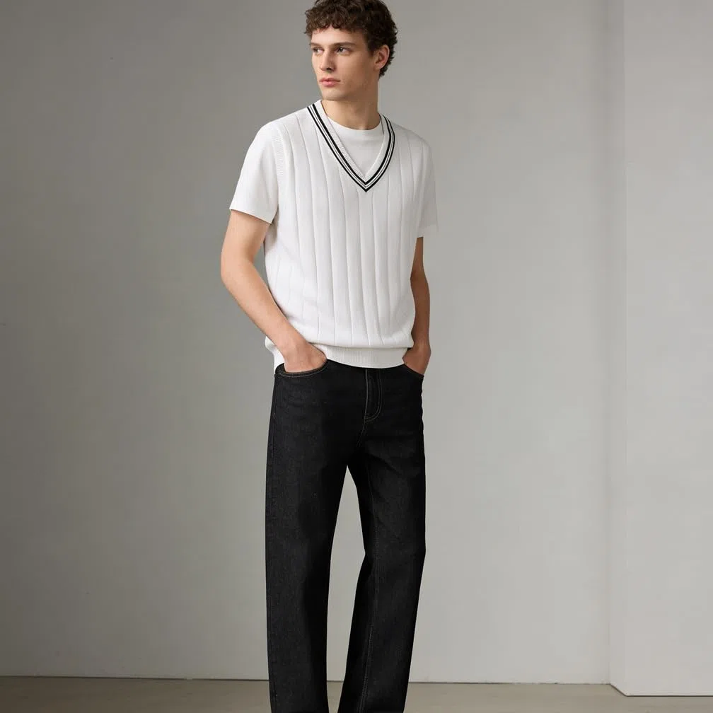 Pulls sans Manches Homme Pull à col-V Tricoté Gilet Élégant