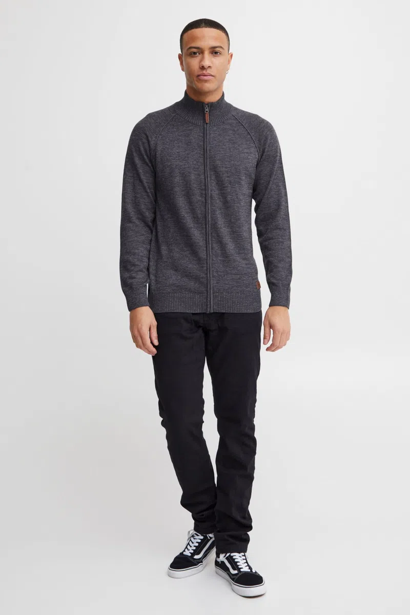 BLEND BHDaniri Homme Cardigan Gilet en Maille Fin avec col Montant Fermeture éclair Poignets côtelés Mélange de Coton Regular Fit