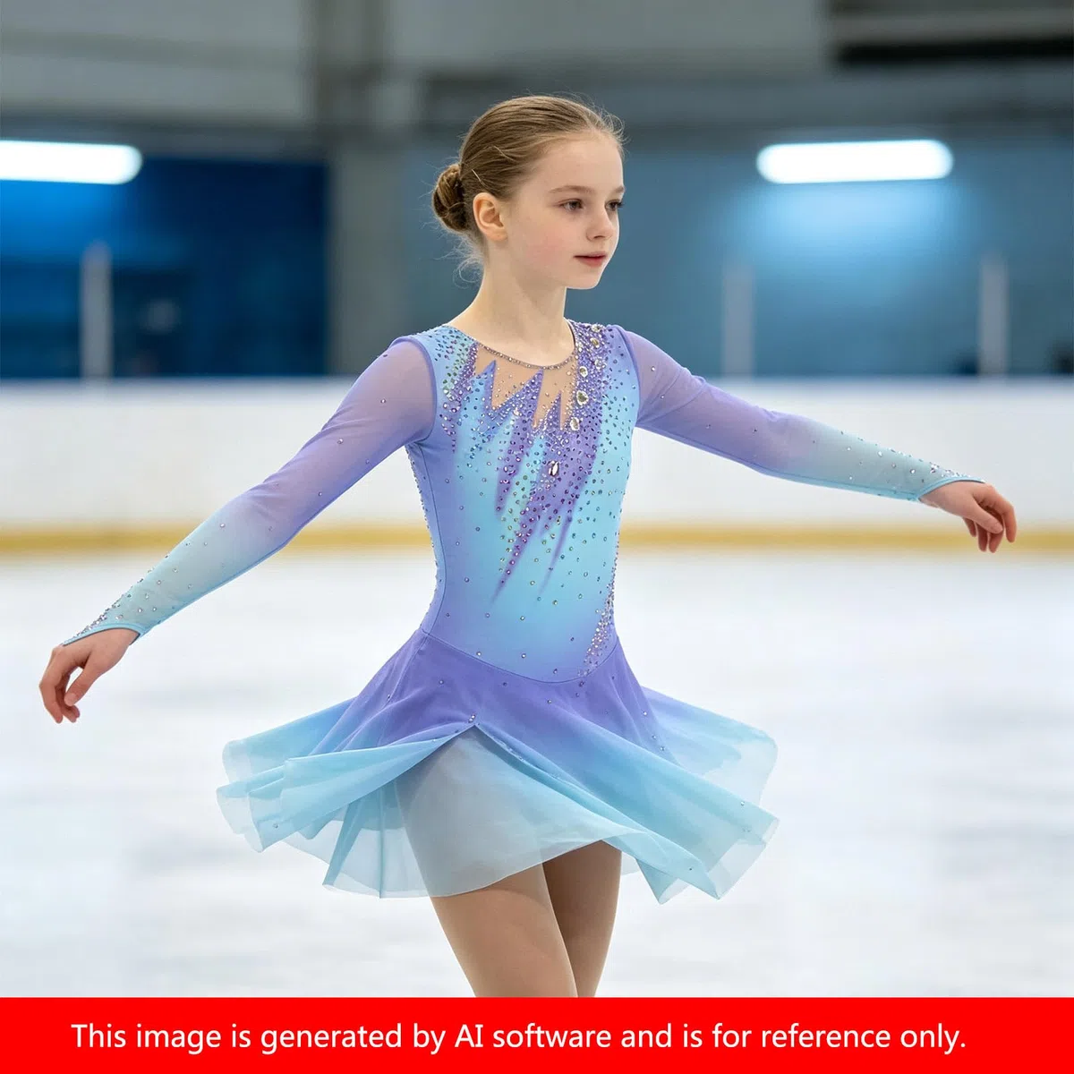 LIUHUO Robe de Patinage Artistique élégante pour Filles et Femmes avec Jupe de Danse sur Glace dégradé Bleu