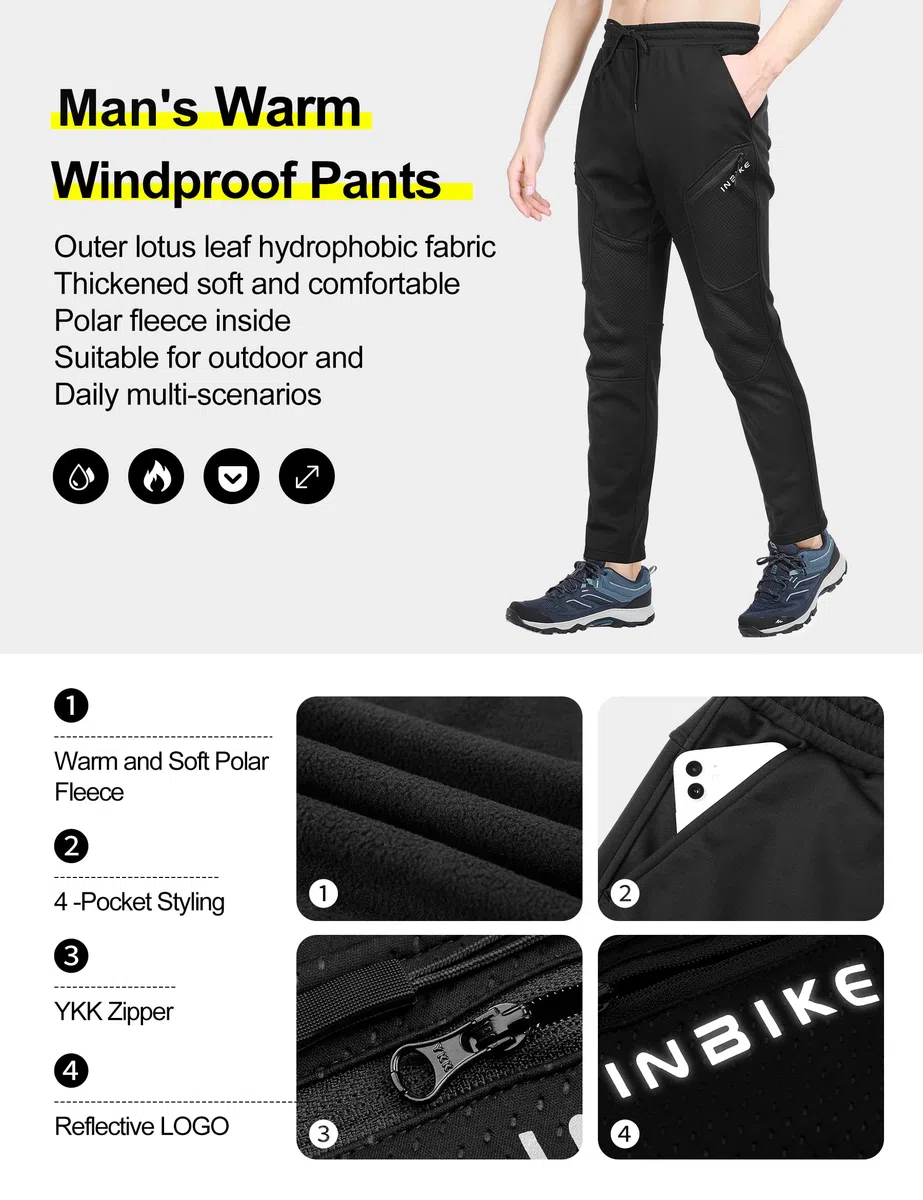 INBIKE Pantalon VTT Homme Hiver Chaud Impermeable Softshell Polaire Travail Coupe Vent Sport de Plein Air Ski Jogging Randonnée Cyclisme Velo