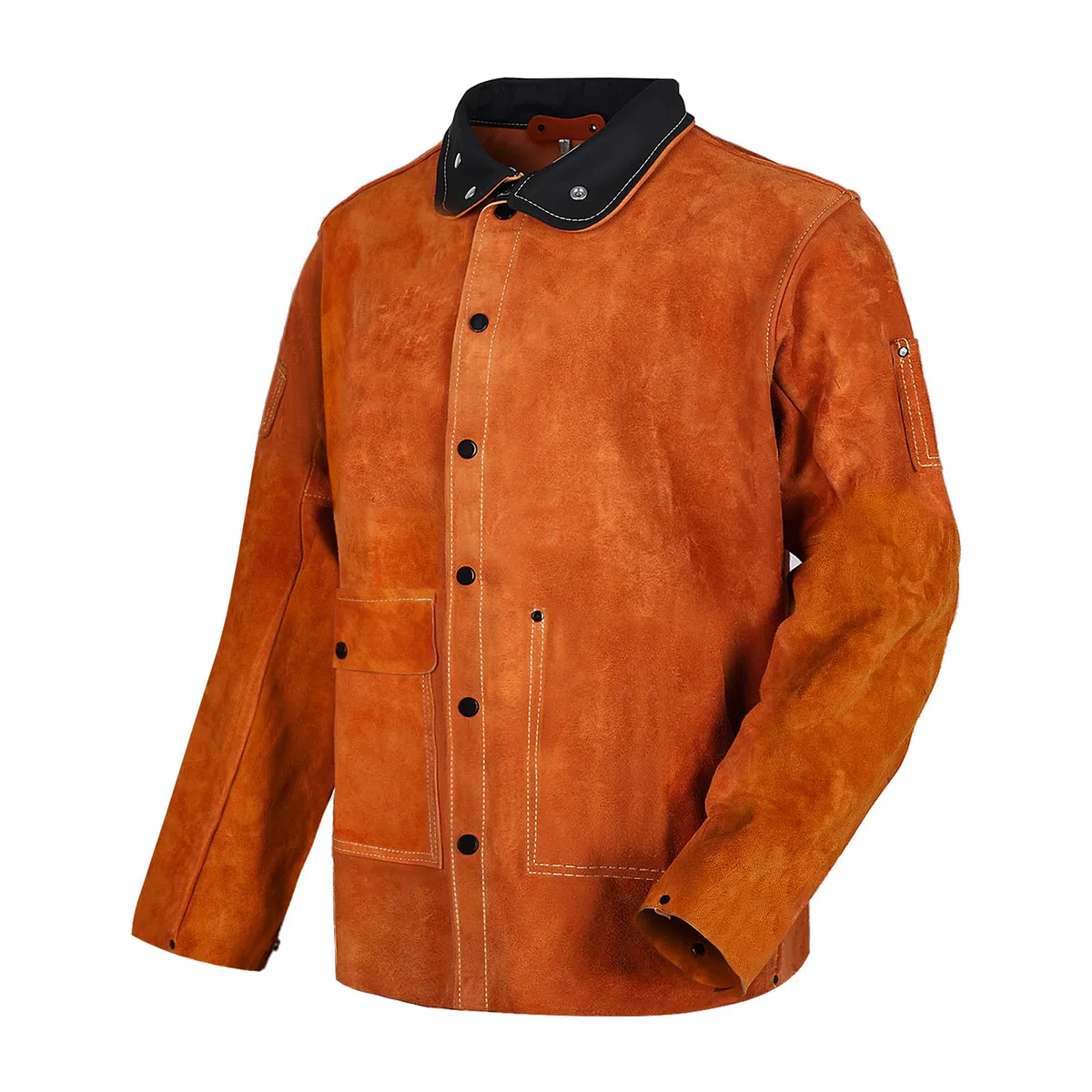 QeeLink Veste de Soudeur en Cuir Résistant à la Flamme, Vêtement Soudure Ignifuge Durable pour Hommes et Femmes, Veste Soudeur pour Protéger Contre Les Projections de Soudure de TIG/MIG/Arc