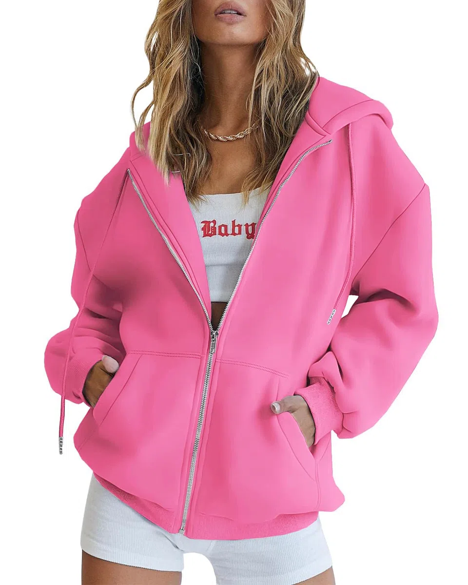 Timuspo Sweat à capuche pour femmes, long, surdimensionné, avec fermeture éclair, pour l’automne et l’hiver
