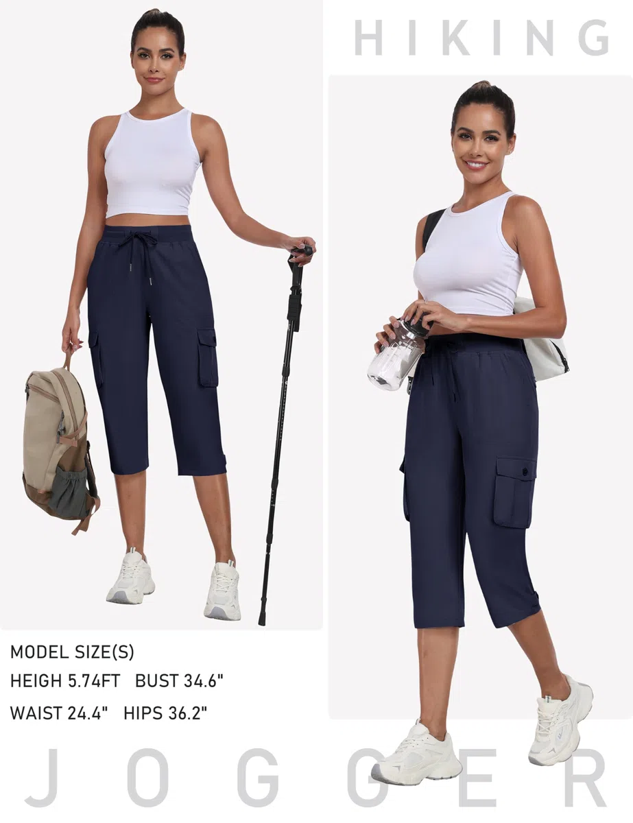 MoFiz Pantacourt Randonnée Femme Pantalon Cargo d'extérieur Léger et Respirant Pantacourt Cargo 3/4 d’été Séchage Rapide avec Poche S-3XL