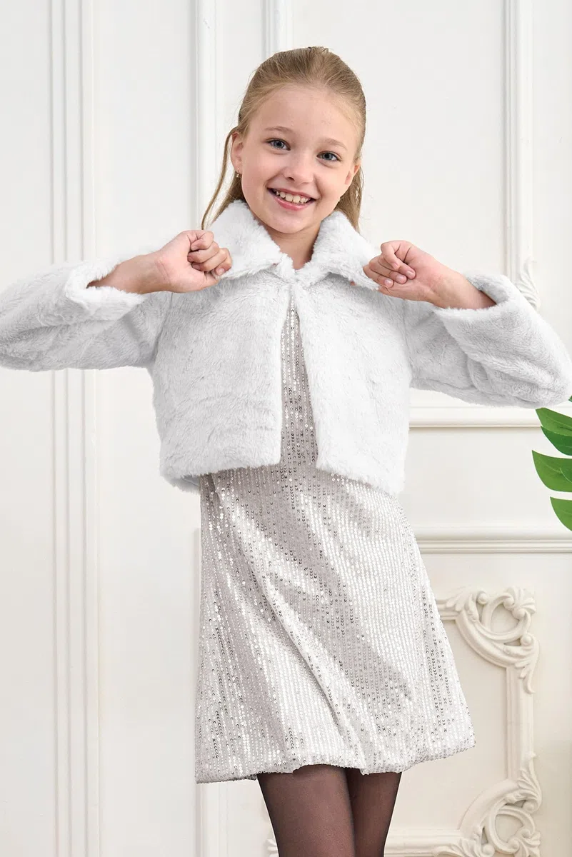 Bolerose Veste boléro à col en Fausse Fourrure Douce pour Fille Enfant