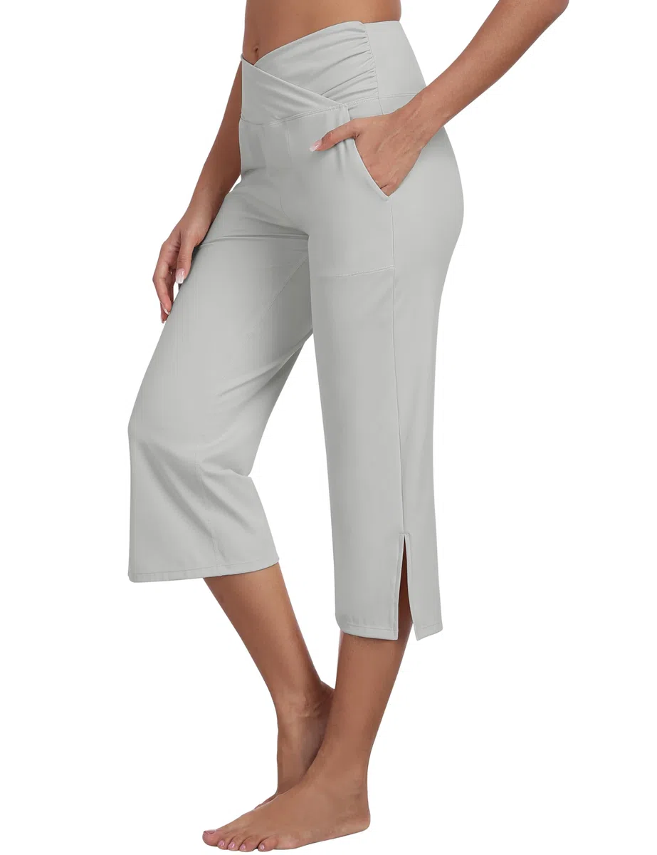 MoFiz Pantalon de randonnée 3/4 pour Femme Été Capri Pantalon de Yoga Stretch avec Poches