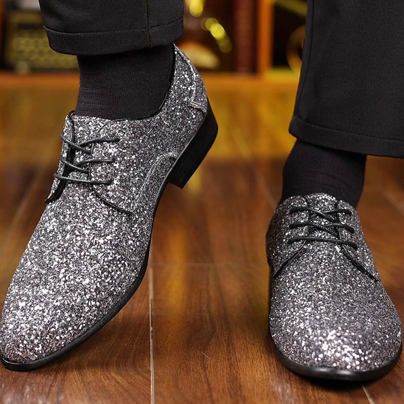 Chaussure Homme Ville en Paillettes Brillante, Chaussures Oxfords pour Hommes à Lacets, Bout Pointu, Richelieu Derbies Homme, Chaussure Costume Élégant | pour Soirée, Mariage, Cérémonie, Fête et Scène