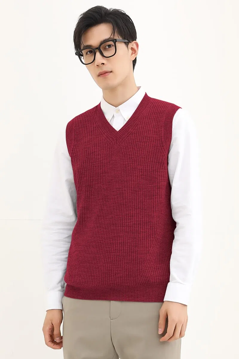 Pull tricoté sans Manches col en V pour Hommes Solid Color Top Slim pour Hommes
