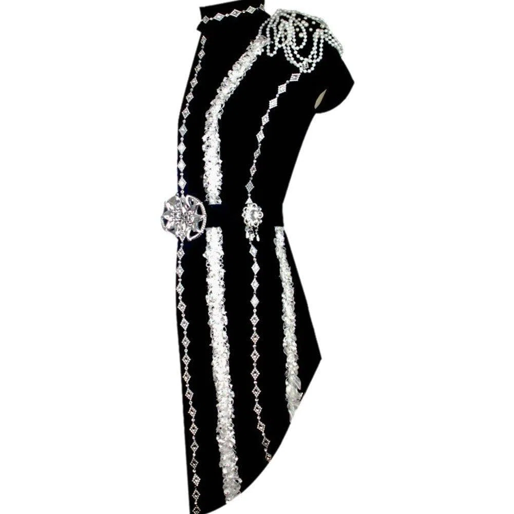 Justaucorps À Paillettes Brillantes pour Femmes, Une Pièce en Patchwork À Franges avec Col en Chaîne De Perles, Costume De Danse Latine Jazz pour Salle De Bal