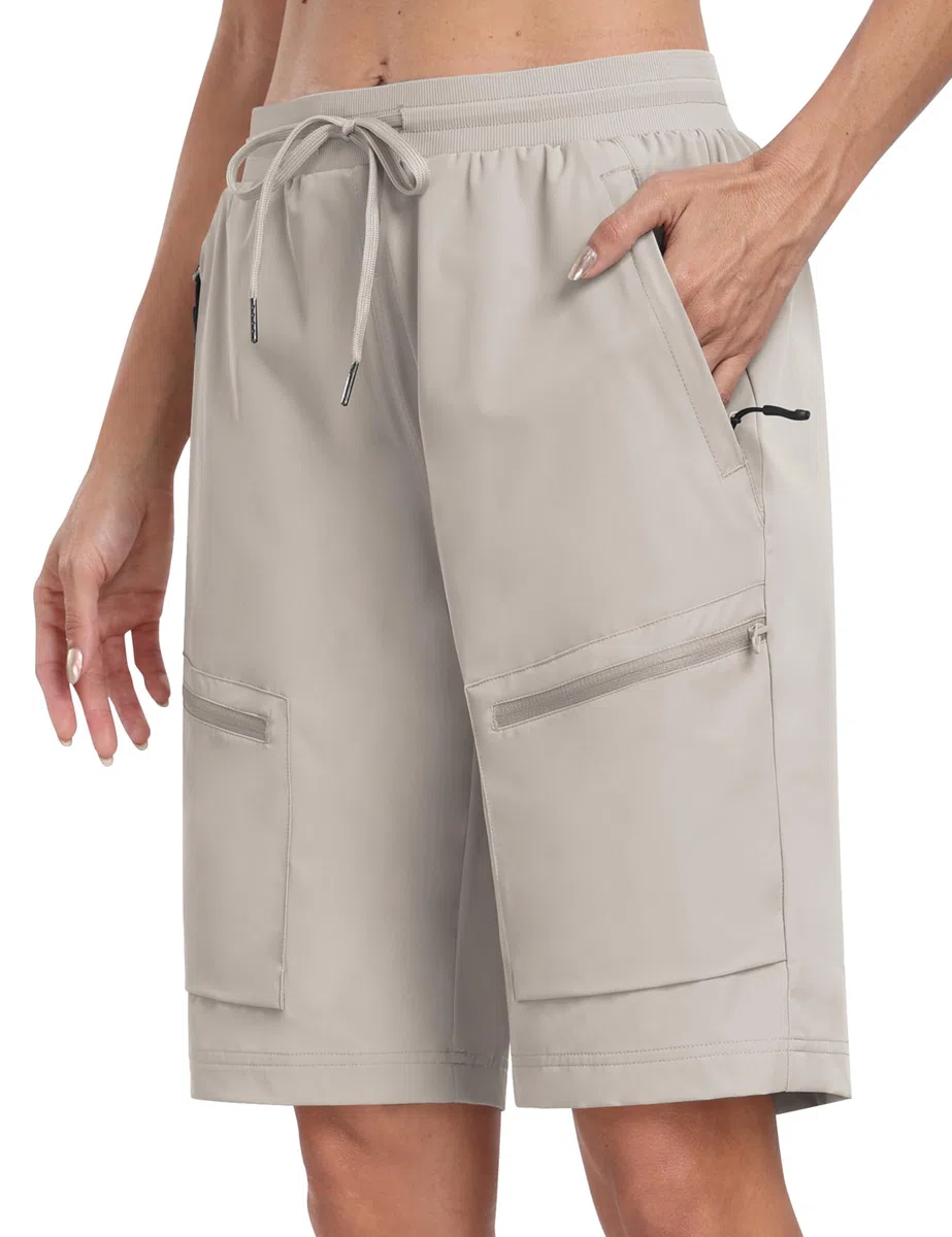 MoFiz Short Cargo Femme Bermuda d'extérieur Randonnée d'été Léger Pantalon Court à Séchage Rapide avec Cinq Poches Zippées