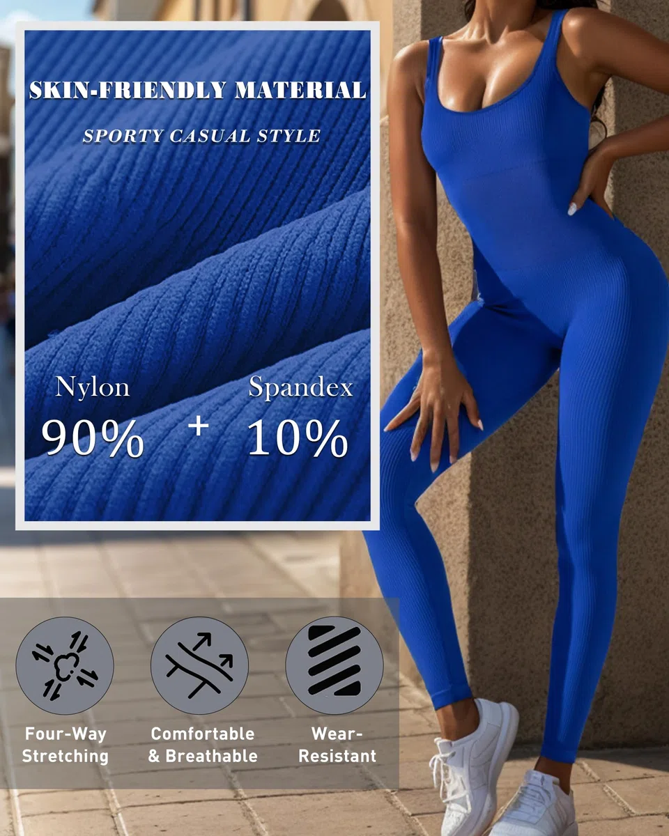 Merlvida Combinaison Femme Sport Sans Couture Jumpsuit Fitness Ajusté et Élastique Skinny Une Pièce Tenue Sportive Sexy Gym Survêtement Pour Sports Yoga Jogging