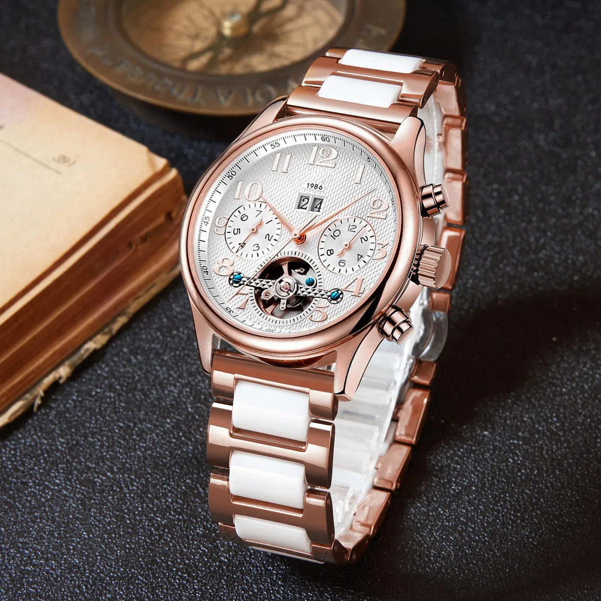 BINLUN Bracelet de Montre en Céramique avec en Acier Inoxydable Poli 12mm/14mm/16mm/18mm/20mm/22mm avec Boucle Papillon