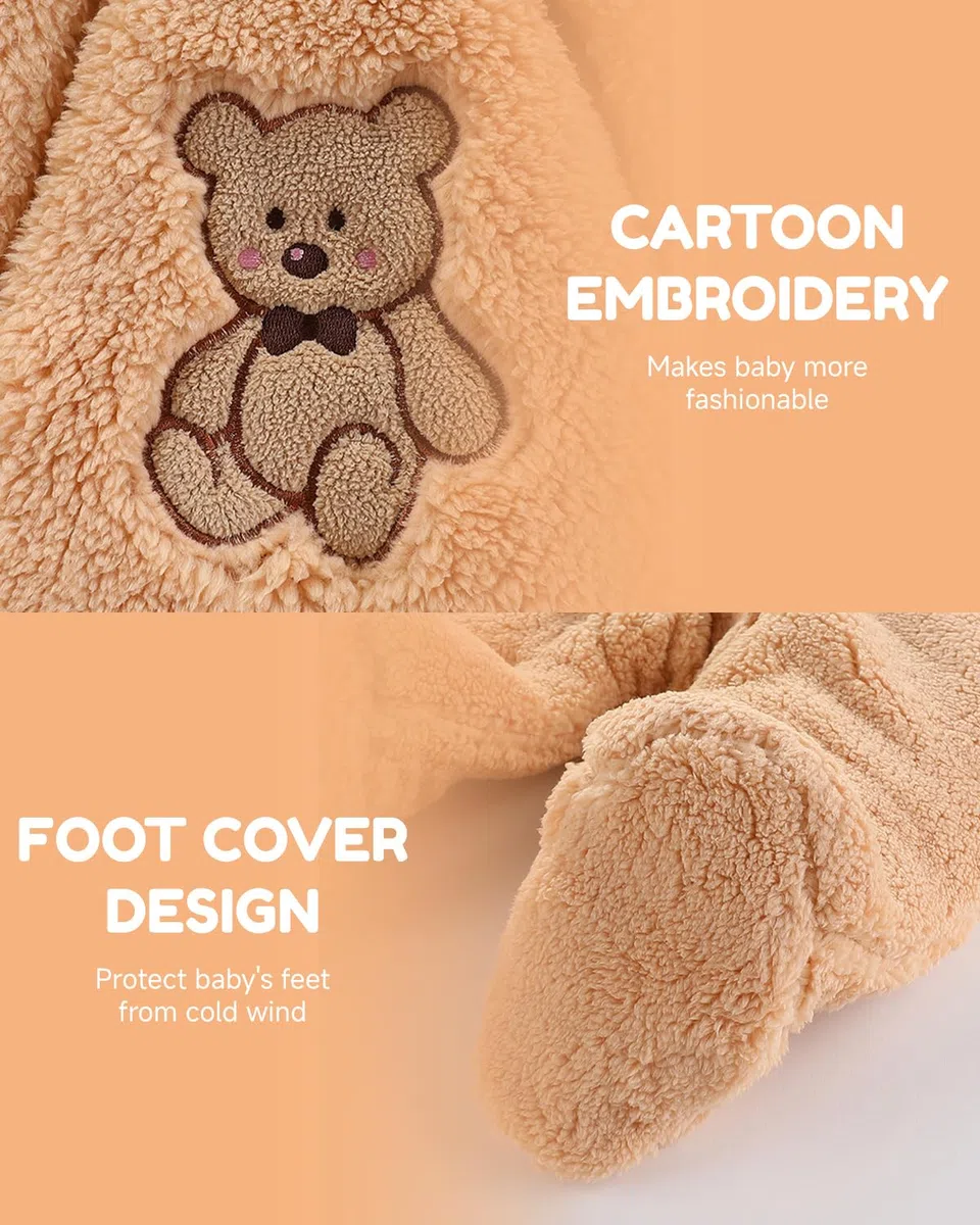 JiAmy Bébé Combinaison de Neige avec Capuche Grenouillère Tenues D'hiver Garçons Filles Bande Dessinée Ourson Barbotteuse Polaire 0-12 Mois