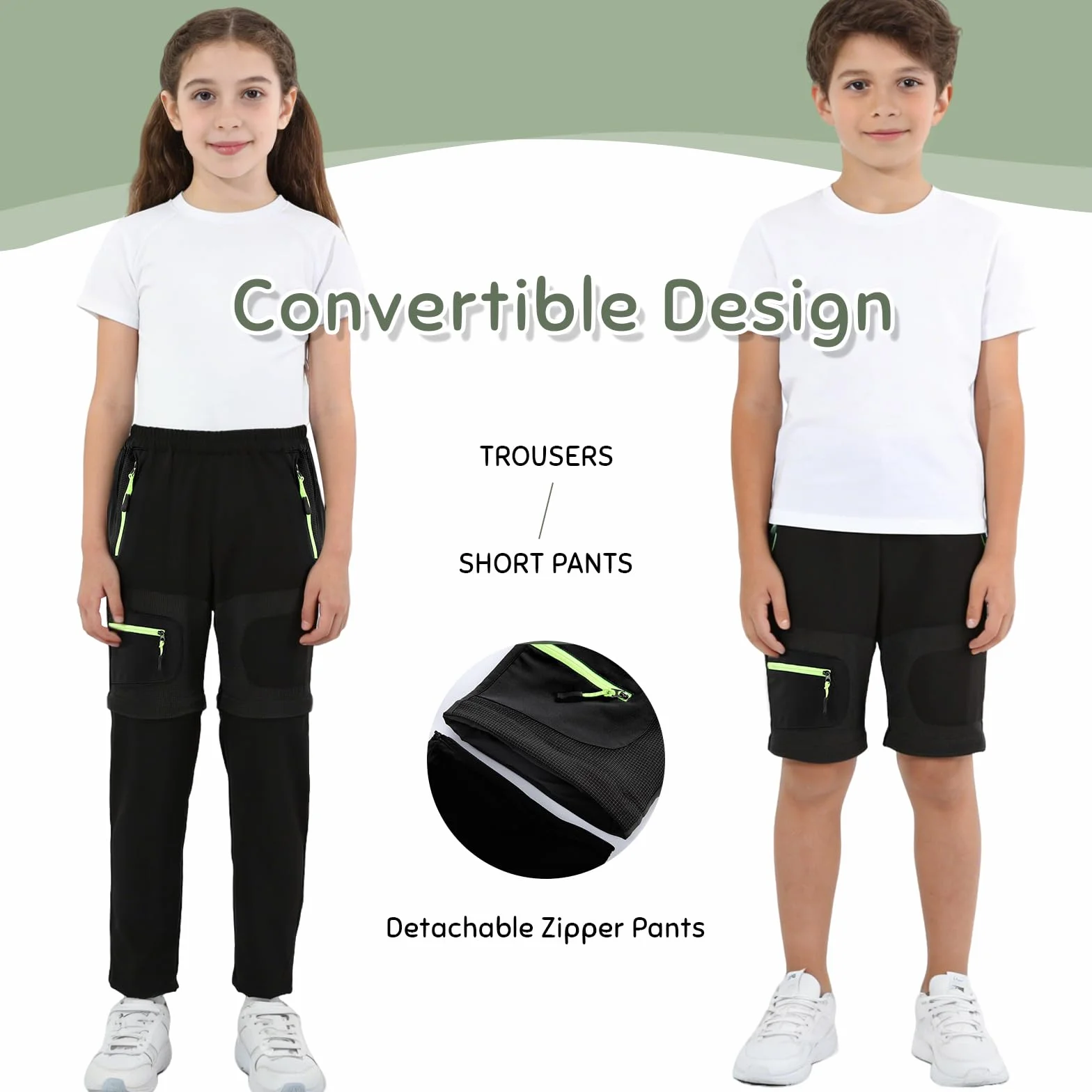 SUKUTU Pantalon 2 en 1 avec Fermeture éclair pour garçons et Filles Pantalon de randonnée pour l'été Pantalon Convertible Court, léger et à séchage Rapide Activités de Plein air