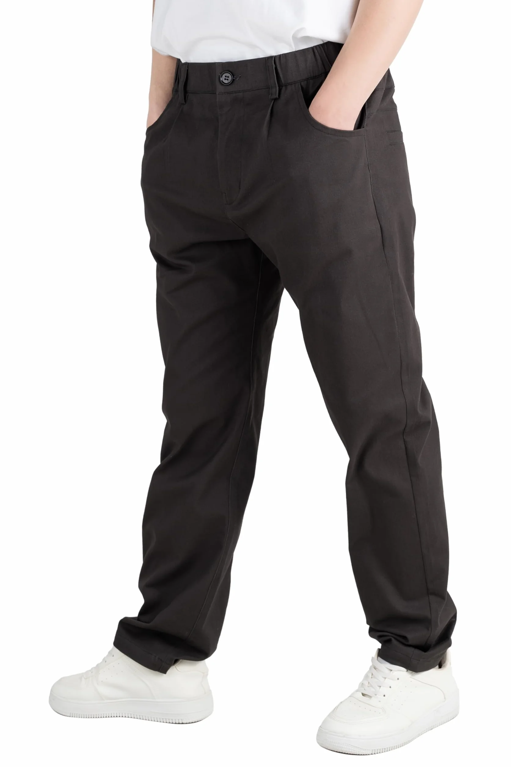 CAMLAKEE Pantalon chino à jambe droite avec braguette zippée pour enfant