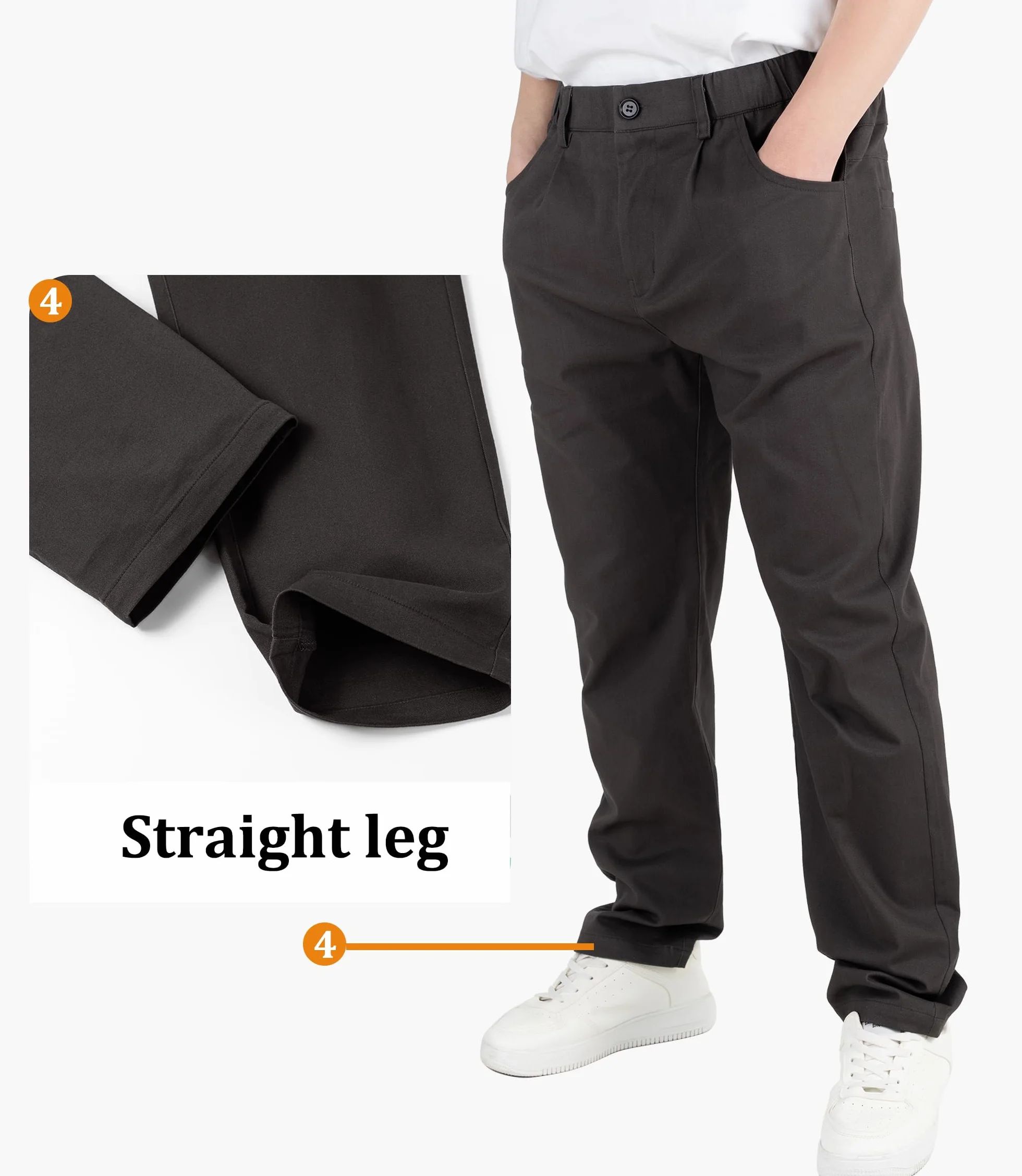 CAMLAKEE Pantalon chino à jambe droite avec braguette zippée pour enfant