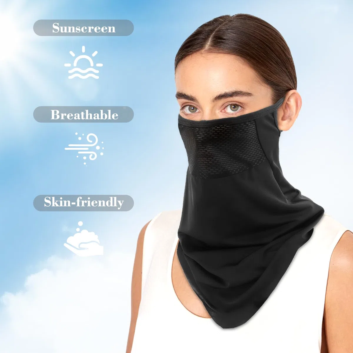 Masque Moto, Bandana Homme, Cagoule Noir, Protection Nez, Vêtements D'Été Pour Le Cou, Bandanas Pour Hommes Et Femmes, Casquette Anti UV Femme