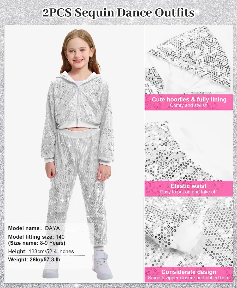 LOLANTA Enfant Costume de Danse Hip Hop à Paillettes Vêtements de Street Dance Ensemble Veste-pantalon