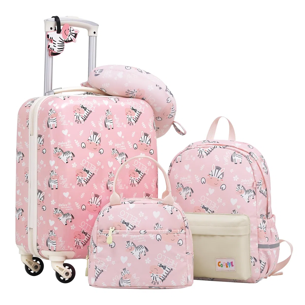 COOLIFE Ensemble de Bagages pour Enfants, Lot de 5 valises, 16 Pouces, Bagage à Main, Coque Rigide, Valise à roulettes, Bagages pour Nourrissons (zèbre, Ensemble de 5 valises)