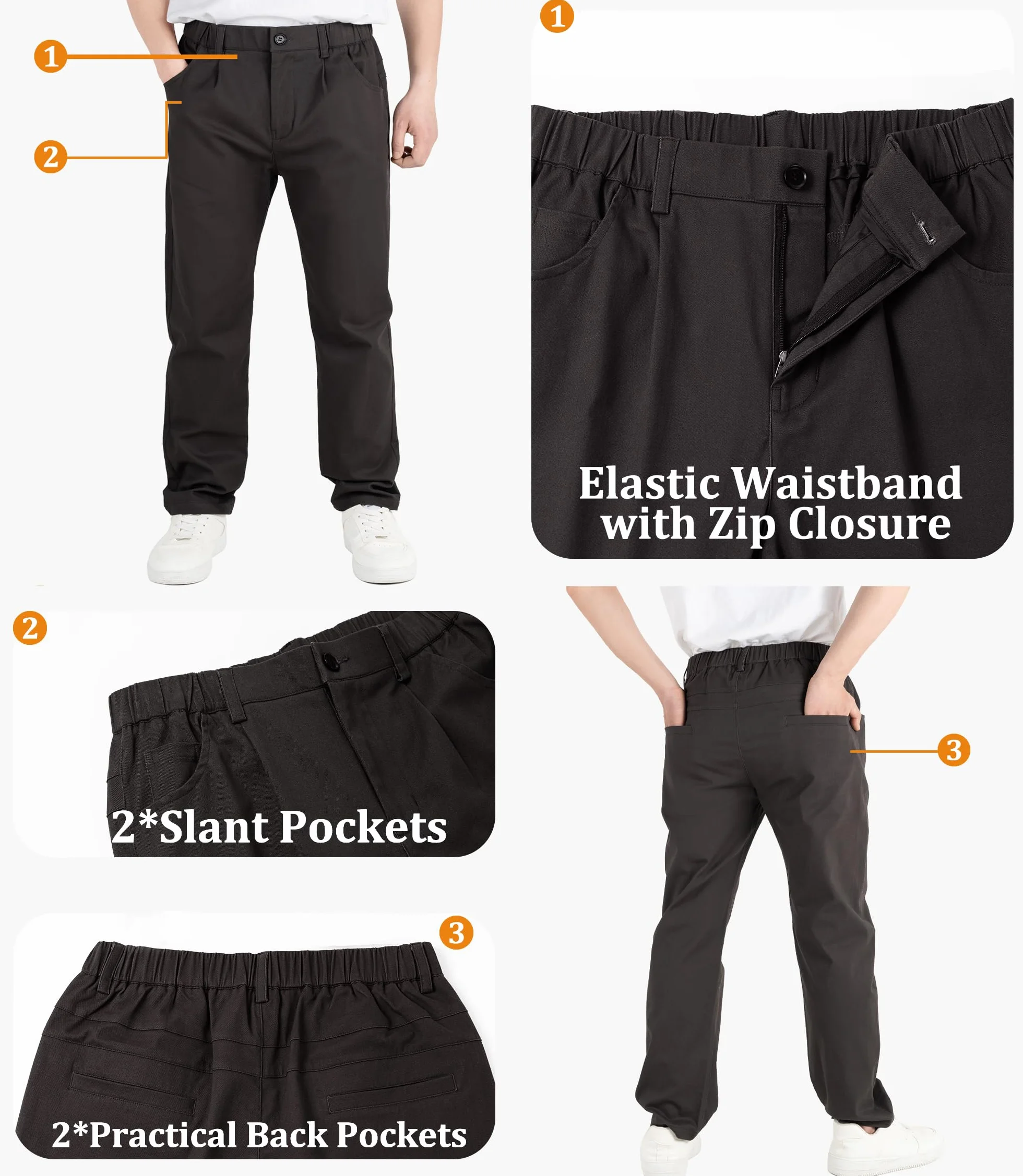 CAMLAKEE Pantalon chino à jambe droite avec braguette zippée pour enfant