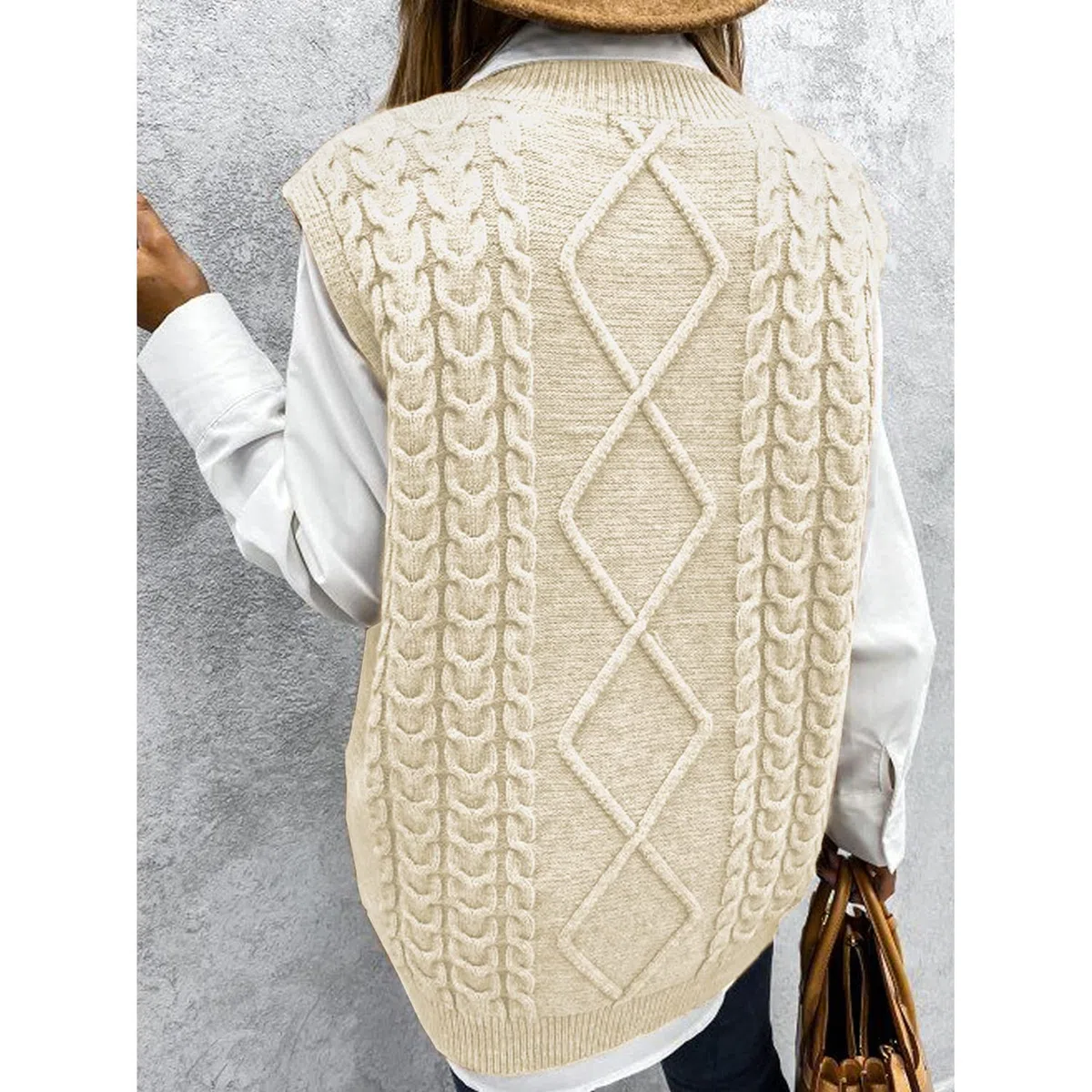 Voqeen Pull Femme Gilet en Tricot sans Manches Blouson Col V Pullover Chandail Chaud Bureau Tops Automne Hiver Veste Sweater Simple Cadeaux de Noël La Saint-Valentin Anniversaire