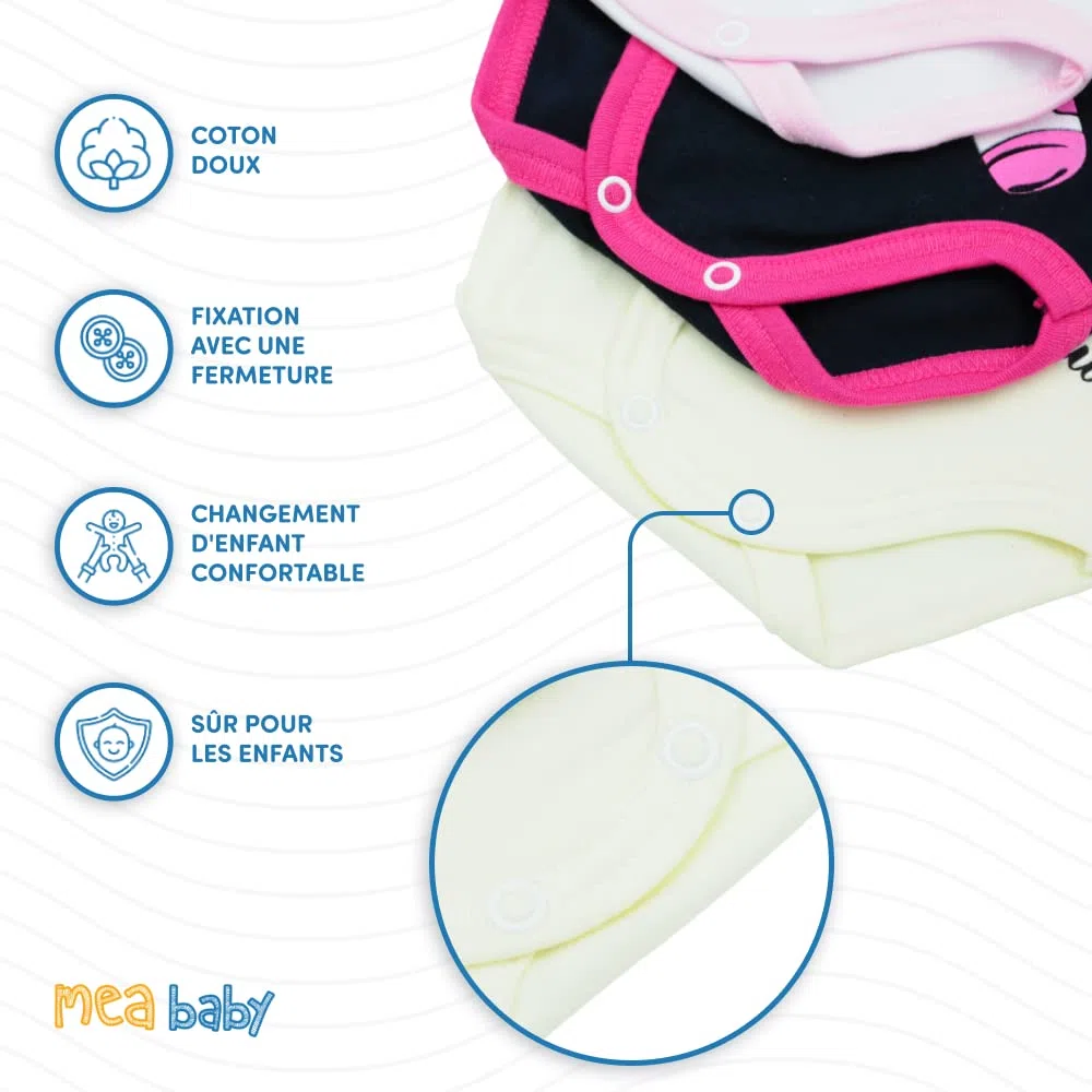 MEA BABY body bébé unisexe à manches courtes 100% coton, lot de 5, avec imprimé (Parent)