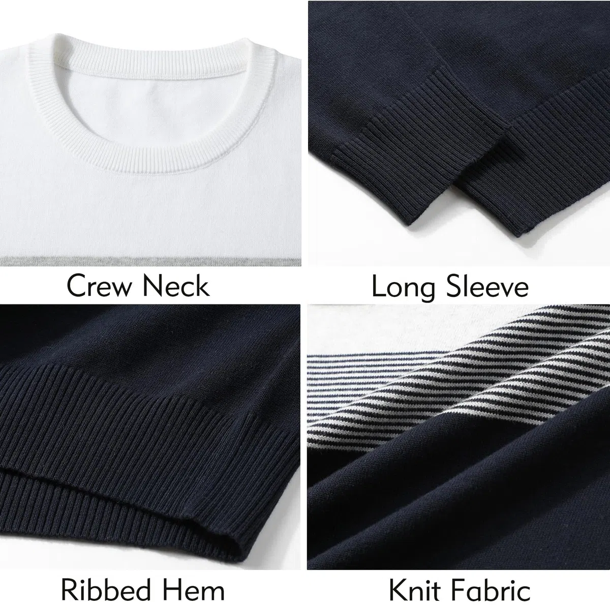 Genfien Hommes Pull à Col Rond et Manches Longues Chaud Pulls en Tricot Rayé Decontracté Sweater Casual 100% Coton