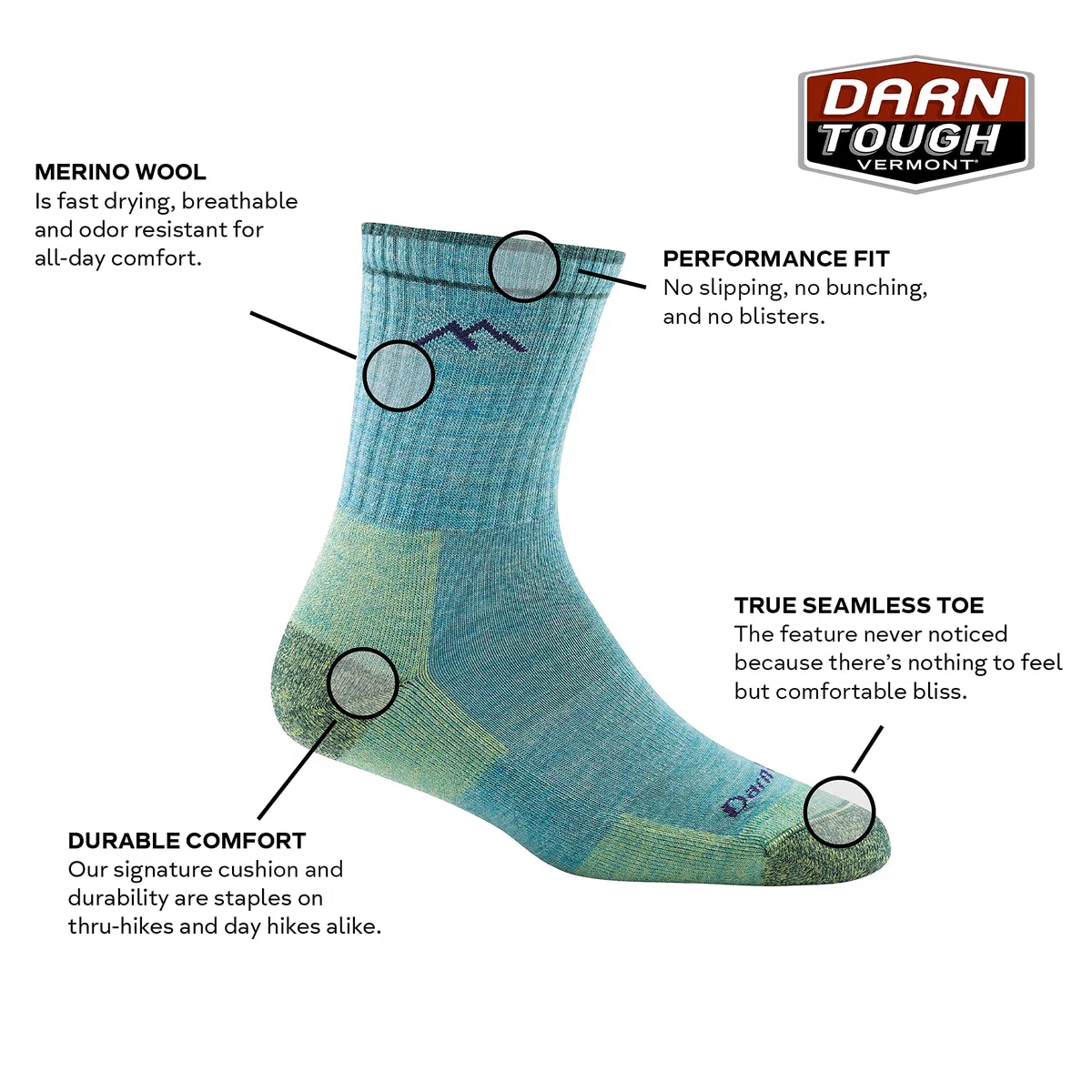 Darn Tough Merino Wool Micro Crew Socks Cushion Équipement de plein air Femme (lot de 1)