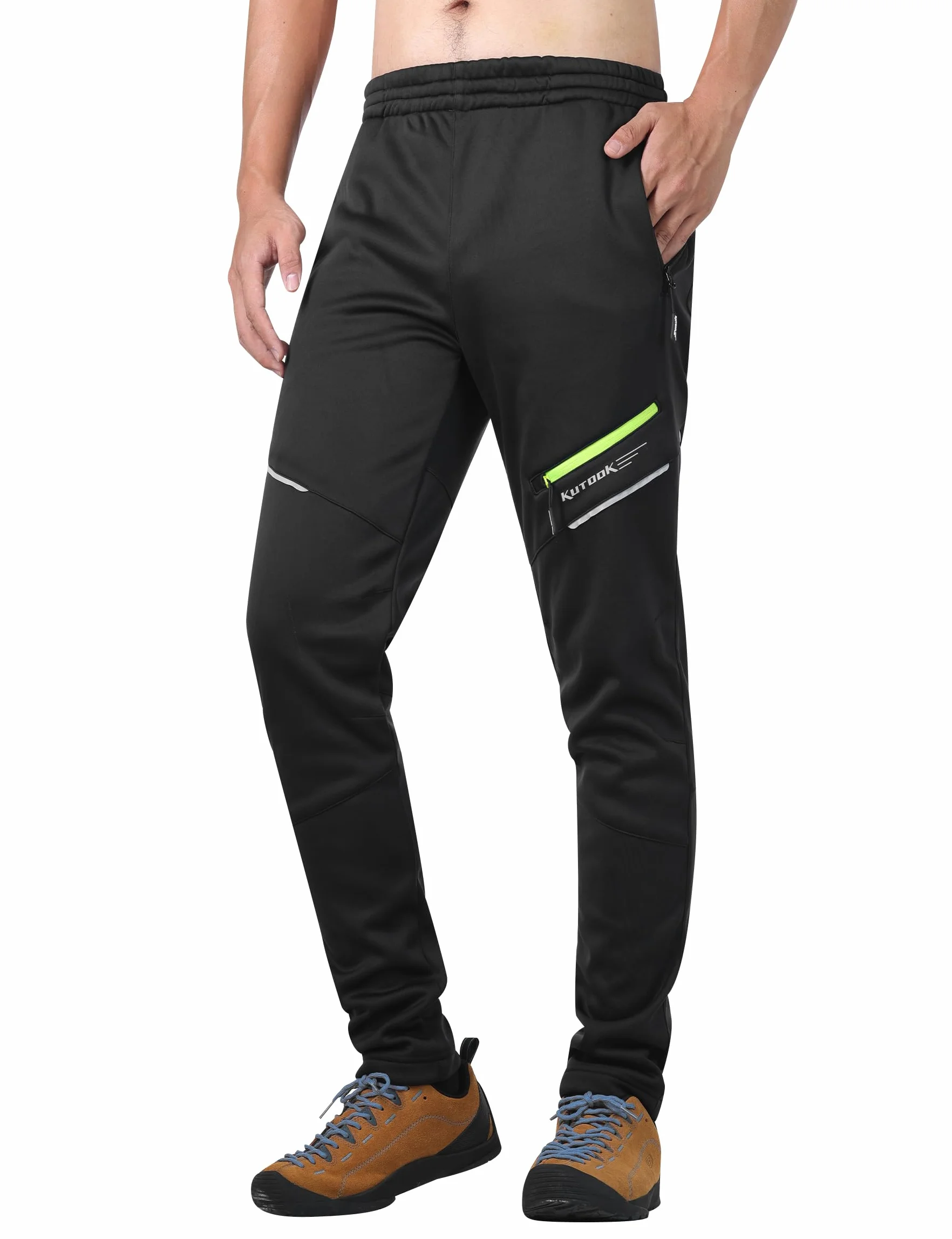 KUTOOK Pantalon de Cyclisme Homme Hiver Épais et Polaire Coupe-Vent Pantalon Long de Vélo Extensible