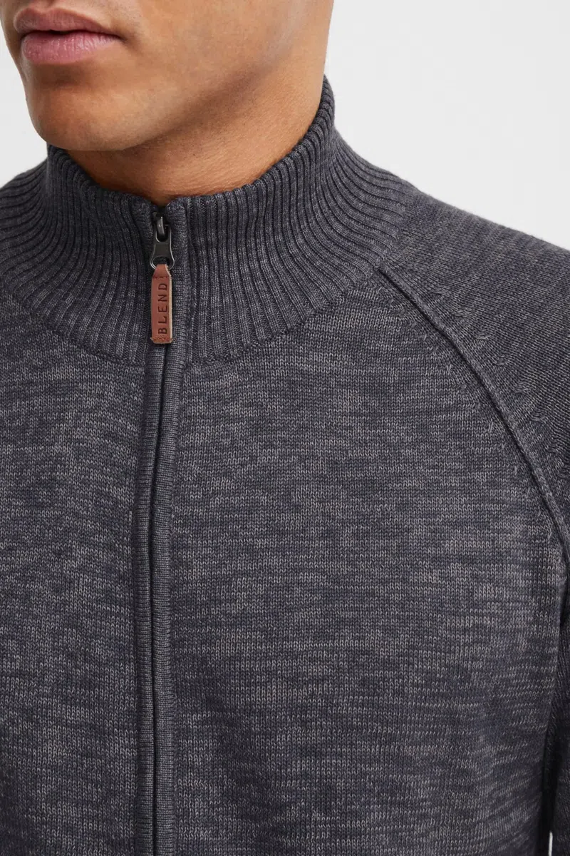 BLEND BHDaniri Homme Cardigan Gilet en Maille Fin avec col Montant Fermeture éclair Poignets côtelés Mélange de Coton Regular Fit